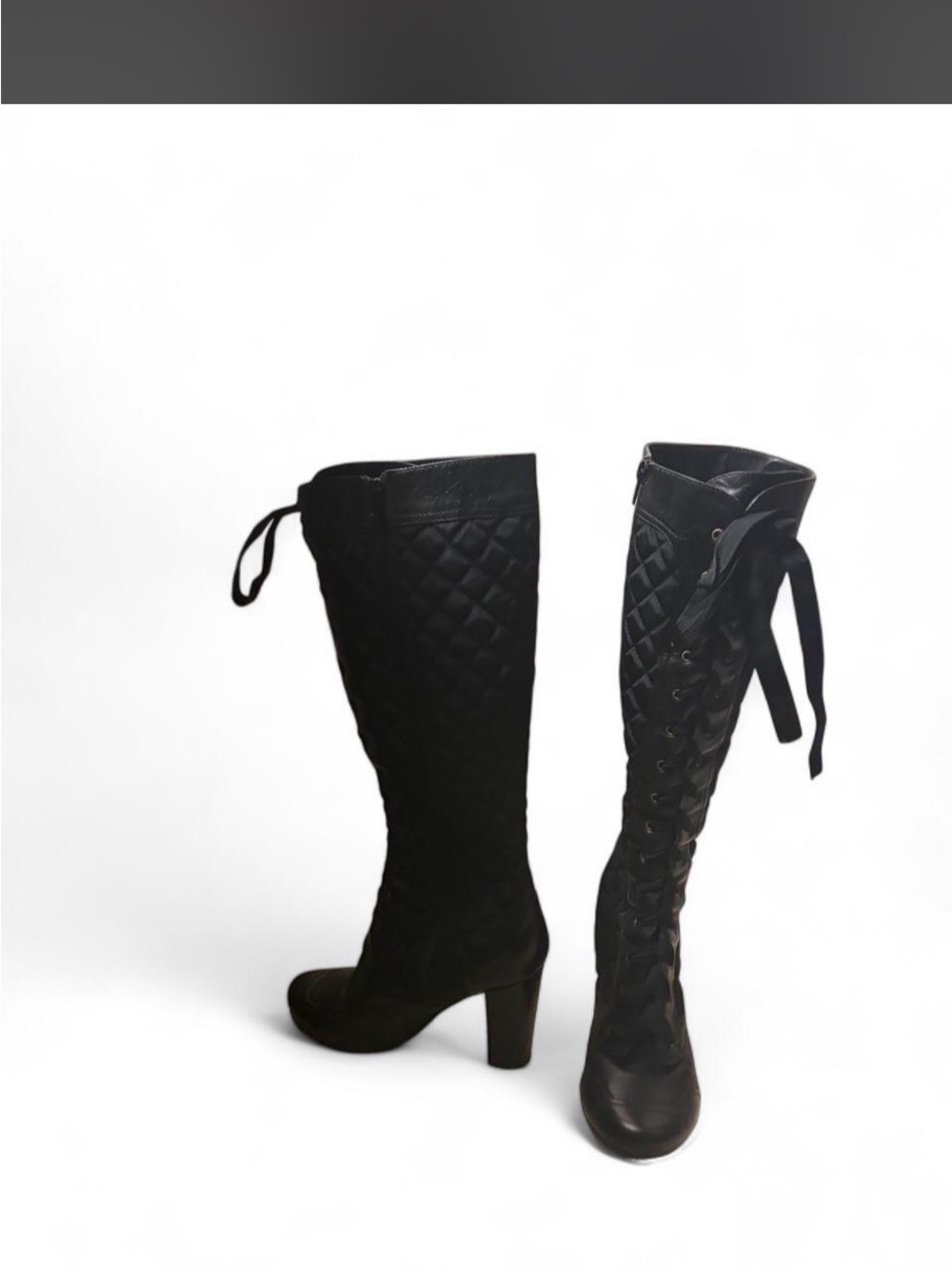 Charles By Charles David Black Quilted Lace-Up Knee Boots
